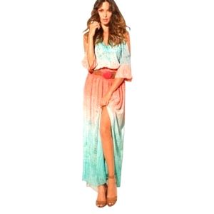 Boston Proper Ombre Paisley Multi Cold Shoulder Maxi Dress Size 8